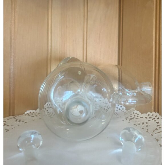 Vintage Clear Glass Oil & Vinegar Cruet Set Dual Compartments Glass Stoppers Mad - Picture 3 of 8